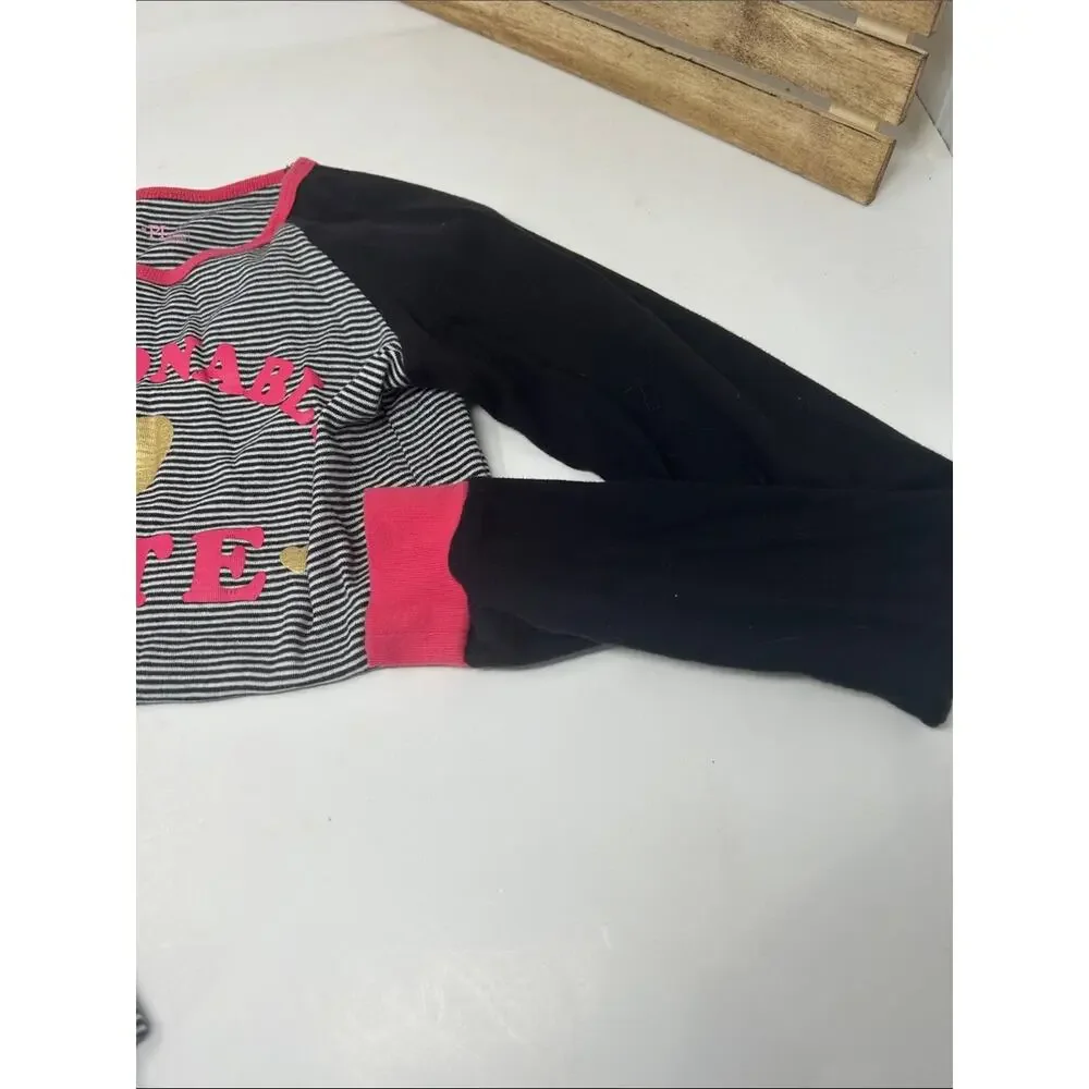 Place Girls Black & Pink Striped Pajama Set with Gold Heart Size 12